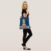 Nautical Navy Blue Striped Cool Pineapple Nautical Tote Bag (Op model)