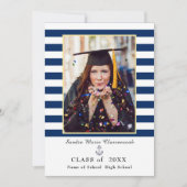 Nautical navy blue stripes Afstuderen Aankondiging (Voorkant)