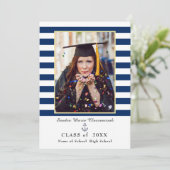 Nautical navy blue stripes Afstuderen Aankondiging (Staand voorkant)