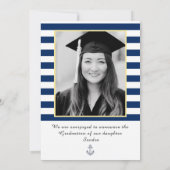 Nautical navy blue stripes Afstuderen Aankondiging (Achterkant)