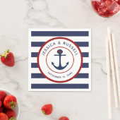 Nautical Navy Blue Stripes Anchor Paper Servet (Insitu)