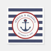 Nautical Navy Blue Stripes Anchor Paper Servet (Voorkant)