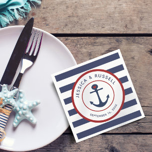 Nautical Navy Blue Stripes Anchor Paper Servet