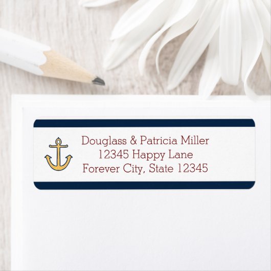 Nautical Navy Blue Stripes Anker Etiket (Insitu)