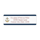 Nautical Navy Blue Stripes Anker Etiket (Voorkant)