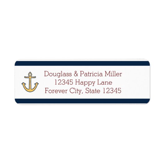 Nautical Navy Blue Stripes Anker Etiket (Voorkant)