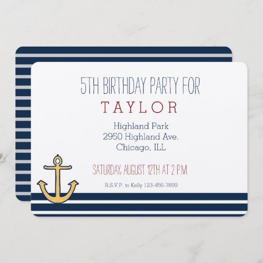 Nautical Navy Blue Stripes Anker Kaart (Voorkant / Achterkant)
