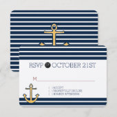 Nautical Navy Blue Stripes Anker RSVP (Voorkant / Achterkant)