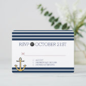 Nautical Navy Blue Stripes Anker RSVP (Staand voorkant)