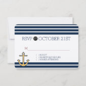 Nautical Navy Blue Stripes Anker RSVP (Voorkant)