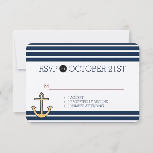 Nautical Navy Blue Stripes Anker RSVP (Voorkant)