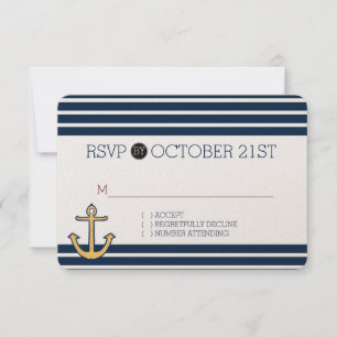 Nautical Navy Blue Stripes Anker RSVP Kaartje