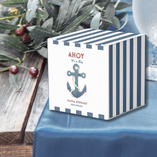 Nautical navy blue stripes Baby shower Bedankdoosjes
