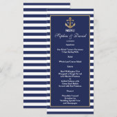 Nautical Navy Blue Stripes Gold Anchor Menu (Voorkant / Achterkant)