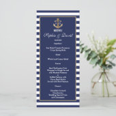 Nautical Navy Blue Stripes Gold Anchor Menu (Staand voorkant)