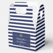 Nautical Navy Blue Stripes Gold Anchor Wedding Bedankdoosjes (Geopend)