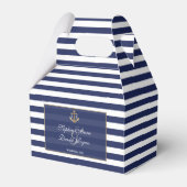 Nautical Navy Blue Stripes Gold Anchor Wedding Bedankdoosjes (Voorkant Zijde)
