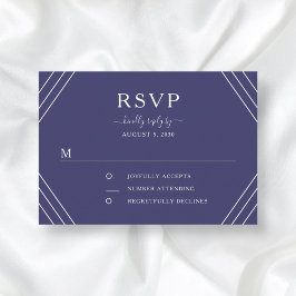 Nautical Navy Blue Stripes Gold Anchor Wedding RSVP Kaartje