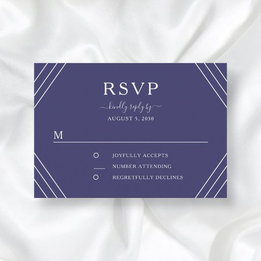Nautical Navy Blue Stripes Gold Anchor Wedding RSVP Kaartje