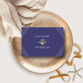 Nautical Navy Blue Stripes Gold Anchor Wedding RSVP Kaartje