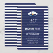 Nautical Navy Blue Stripes Gold Birthday Party Kaart (Voorkant / Achterkant)