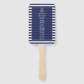Nautical Navy Blue Stripes Gold Wedding Program Handwaaier (Achterkant)