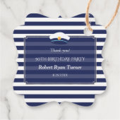 Nautical Navy Blue Stripes Man 50th Birthday Bedankjes Labels (Achterkant)