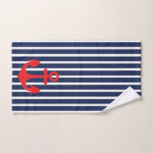 Nautical Navy Blue Stripes Red Anchor Bad Handdoek (Handdoek)