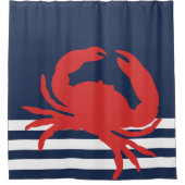 Nautical Navy Blue Stripes Red Crab Douchegordijn (Voorkant)