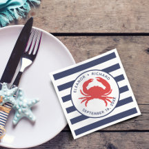 Nautical Navy Blue Stripes Red Crab Paper
