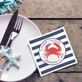 Nautical Navy Blue Stripes Red Crab Paper Servet