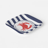 Nautical Navy Blue Stripes Red Crab Papieren Bordje (Gebogen)
