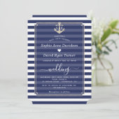 Nautical Navy Blue Stripes Silver Anchor Wedding Kaart (Staand voorkant)