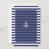 Nautical Navy Blue Stripes Silver Anchor Wedding Kaart (Achterkant)