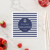 Nautical Navy Blue Stripes Silver Anchor Wedding Servet (Insitu)