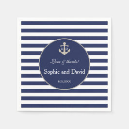 Nautical Navy Blue Stripes Silver Anchor Wedding Servet