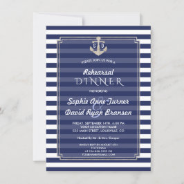 Nautical Navy Blue Stripes Silver REHEARSAL DINNER Kaart