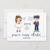 Nautical Navy Blue Stripes Silver Save the Date (Voorkant)