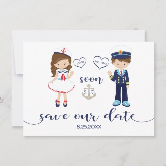 Nautical Navy Blue Stripes Silver Save the Date (Voorkant)