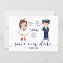 Nautical Navy Blue Stripes Silver Save the Date