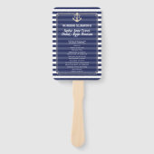 Nautical Navy Blue Stripes Silver Wedding Programm Handwaaier (Voorkant)