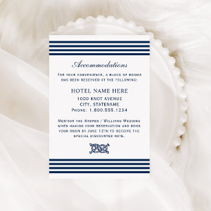 Nautical Navy Blue Stripes Wedding Accommodations Informatiekaartje