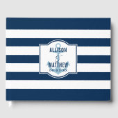 Nautical Navy Blue Stripes Wedding Monogram Gastenboek (Voorkant)