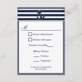Nautical Navy Blue Swallows RSVP 2 Menu Keuze