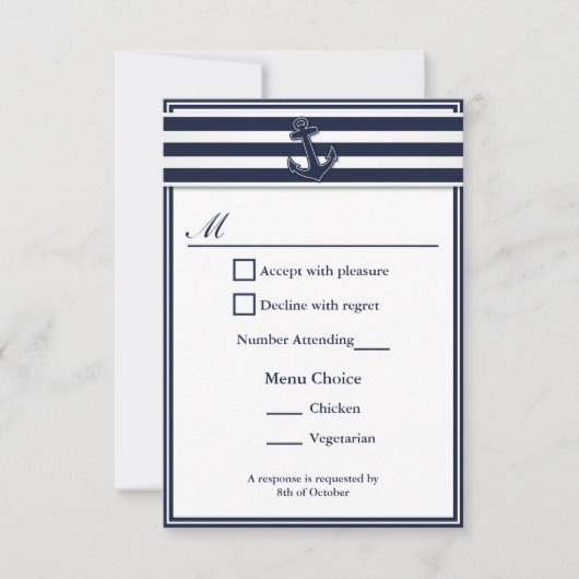 Nautical Navy Blue Swallows RSVP 2 Menu Keuze (Voorkant)
