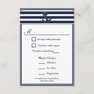 Nautical Navy Blue Swallows RSVP 3 Menu Keuze