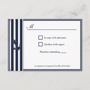 Nautical Navy Blue Swallows RSVP Invitiation