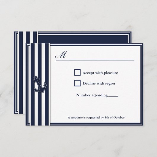 Nautical Navy Blue Swallows RSVP Invitiation (Voorkant / Achterkant)