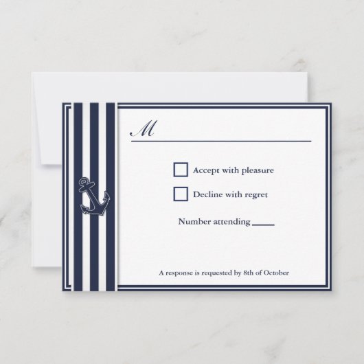 Nautical Navy Blue Swallows RSVP Invitiation Kaartje (Voorkant)
