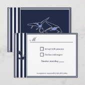 Nautical Navy Blue Swallows RSVP Invitiation Kaartje (Voorkant / Achterkant)